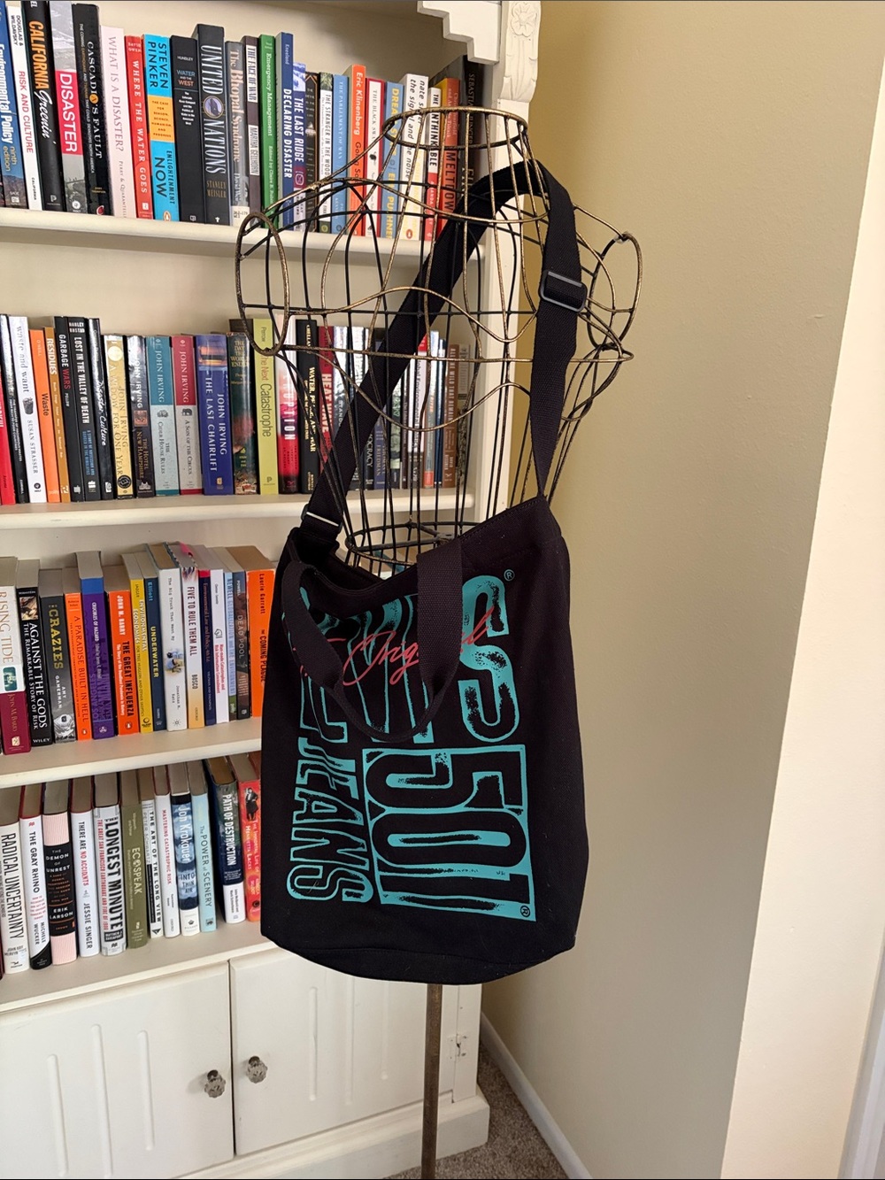 Levi's Black Canvas Tote with Teal Graphic